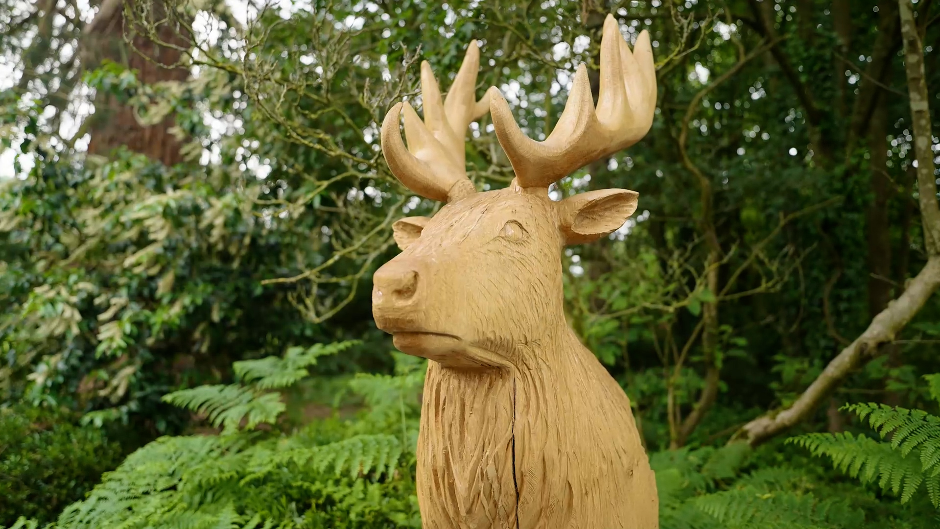 Carved-wooden-stag-in-greenery